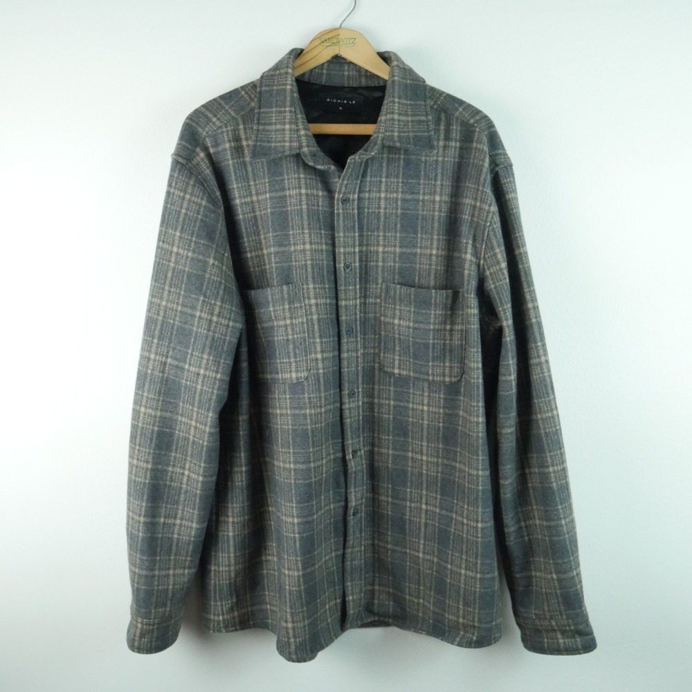 Richie Le Mens XL Grey Plaid Wool Blend Flannel Shacket Button‎ Down Jacket
